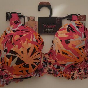 No Boundaries Floral Print Pink Underwire Padded T-Shirt Bra, Size 36C